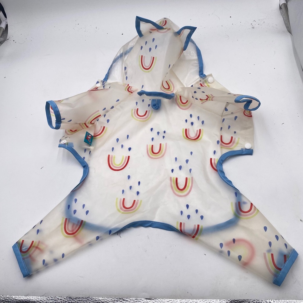 Petcircle Rainbow Print Dog‎ Raincoat Medium Clear Blue Hooded Waterproof Jacket